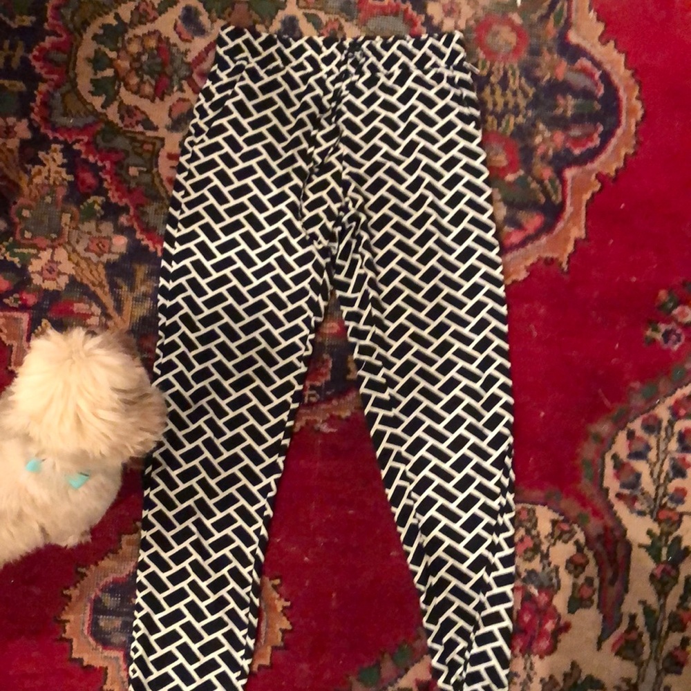 Black and white silky-feeling trousers